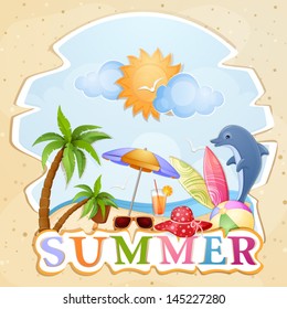 Summer holiday illustration with dolphin