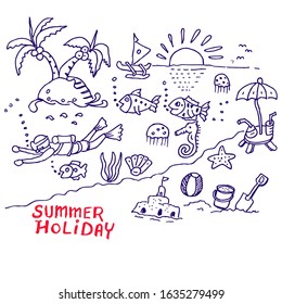 summer holiday, illustration and sketch doodle