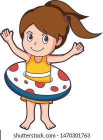 summer holiday kid playing wearing life vest ready to swimming