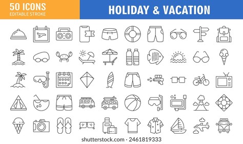 Summer Holiday Line Icon Collection - stock illustration