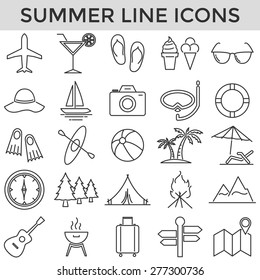 summer holiday line symbol icons set vector