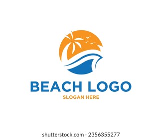 Summer holiday logo design element with beach logo vector template.