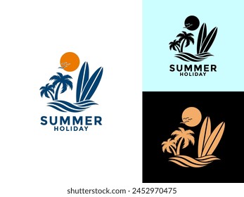 Summer Holiday logo icon, Summer beach logo design vector template