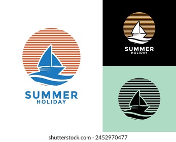 Summer Holiday logo icon, Summer beach logo design vector template