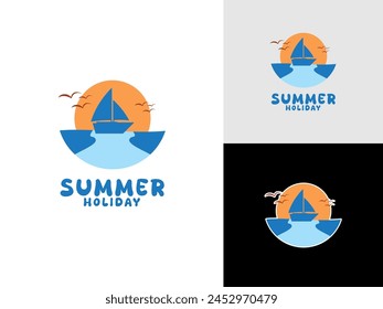 Summer Holiday logo icon, Summer beach logo design vector template