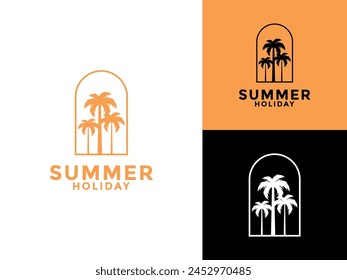 Summer Holiday logo icon, Summer beach logo design vector template