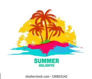 summer holiday logo with sea and palms