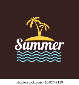 summer holiday logo template, sticker, banner, stamp, label. Beach, palm tree and sunset vector illustration