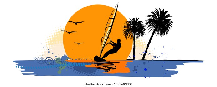 Summer holiday, lonely sailor - vector