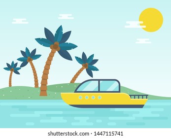 Summer Holiday, Motorboat traveling in the sea vector