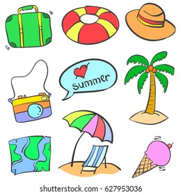 Summer holiday object of doodles