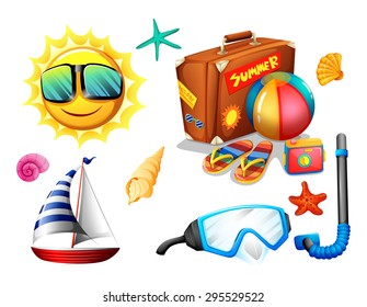 Summer holiday objects and traveling pack