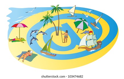 "Summer holiday on the bank of a gulf in the form of a badge"