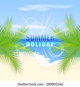 Summer holiday on the beach. Palm trees on the seashore with sunlight/vector illustration