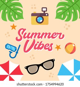 Summer Holiday on the beach Vector Illustration. Summer vacation Vector flat design illustration. Abstract Summer background design template for banner, flyer, invitation, poster, brochure.
