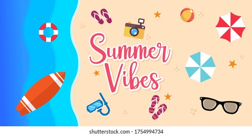 Summer Holiday on the beach Vector Illustration. Summer vacation Vector flat design illustration. Abstract Summer background design template for banner, flyer, invitation, poster, brochure.