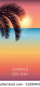 summer holiday palm tree leaf on colorful beach with sunshine vector illustration EPS10