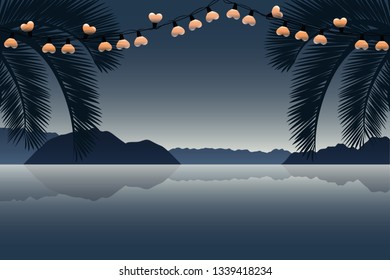 summer holiday paradise palm beach with heart fairy light vector illustration EPS10