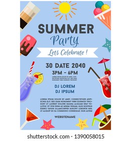 summer holiday party poster celebration flat element border