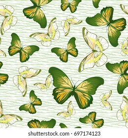 Summer holiday pattern with butterfly. Vector hand drawn illustration. Template for print, package, textile, book, swimwear design.