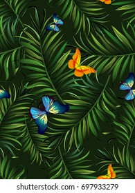 Summer holiday pattern with butterfly. Vector hand drawn illustration. Template for print, package, textile, book, swimwear design.