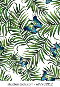 Summer holiday pattern with butterfly. Vector hand drawn illustration. Template for print, package, textile, book, swimwear design.