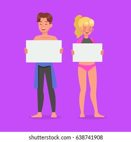 Summer holiday. People in the beach character design