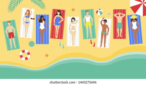 Summer Holiday, People on beach mat at the beach vector illustration