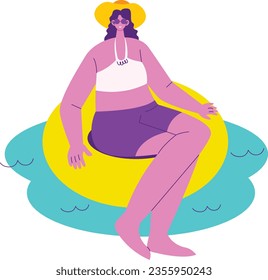 Chica flotante de piscina de vacaciones de verano
