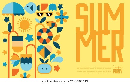 Summer holiday poster and background template. Flyer, greeting card, summer party. Geometric vector illustration