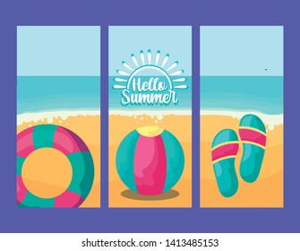 summer holiday poster with beach and icons