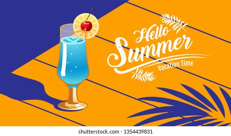 Summer Holiday, Poster , Cocktail, Banner, sunshine ,Vector Illustration.