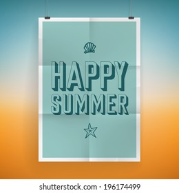 Summer holiday poster design on tropical beach background. Vector eps10.