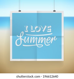 Summer holiday poster design on tropical beach background. Vector eps10.