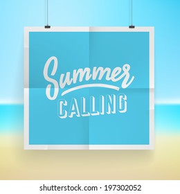 Summer holiday poster design on tropical beach background. Vector eps10.