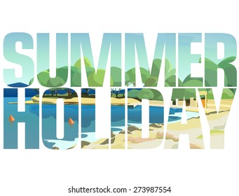 SUMMER HOLIDAY poster with double exposure effect. Vector format. T-shirt graphics.