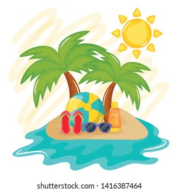 summer holiday poster with island and icons