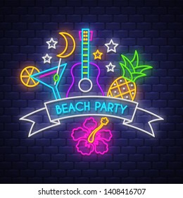 Summer holiday poster. Neon summer banner. Vector.