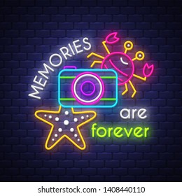 Summer holiday poster. Neon summer banner. Vector.