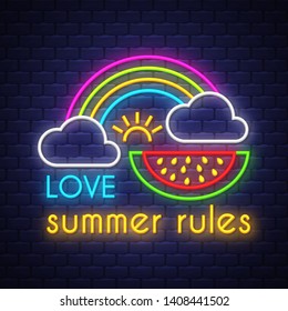 Summer holiday poster. Neon summer banner. Vector.