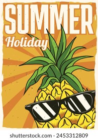 Cartel de vacaciones de verano con dibujo de piña