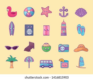 summer holiday poster set icons