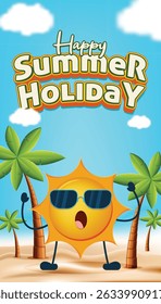 Summer holiday poster with sun character