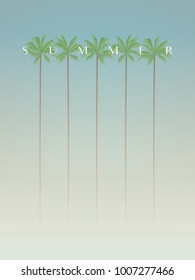 Summer holiday poster template with tops of palm trees on beach with haze. Symbol of tropical, southern, hot landscape. Eps10 vector illustration.