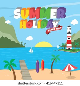 Summer holiday retro cartoon theme vector art illustration