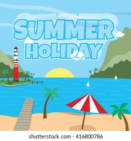 Summer holiday retro cartoon theme vector art illustration