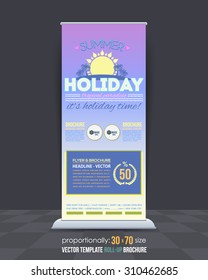 Summer Holiday Roll-Up Banner Design, Advertising Vector Template 