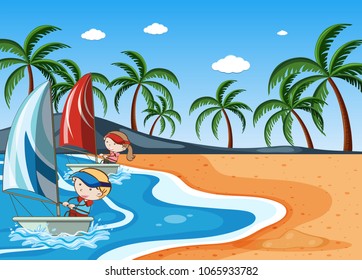 Summer Holiday and Sailboat Next to the Beach illustration