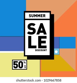 Summer and holiday sale with colorful memphis style web banner. Fashion and travel discount poster. Vector holiday abstract colorful illustration with special offer and promotion.