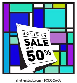 Summer holiday sale memphis style web banner. Fashion and travel discount poster. Vector holiday bbstract colorful illustration with special offer and promotion.